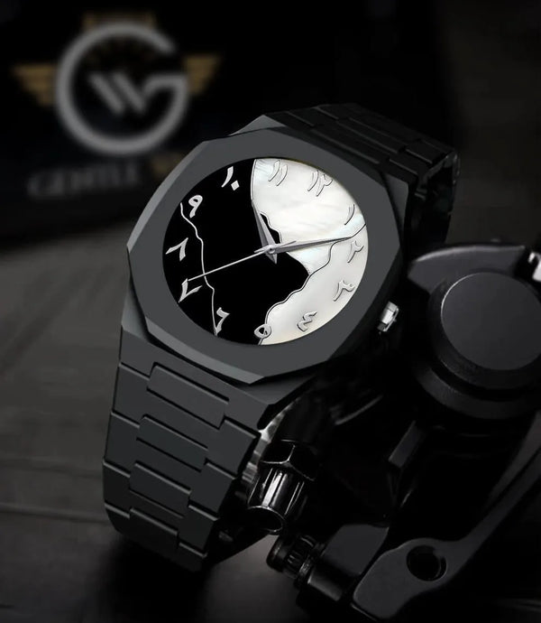 Men's Marble Dial Black Arabic Aura Watch